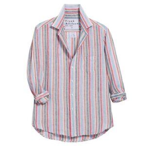 NEW Frank & Eileen Stripe Button Down Collared Linen Shirt Multi Color Size: M